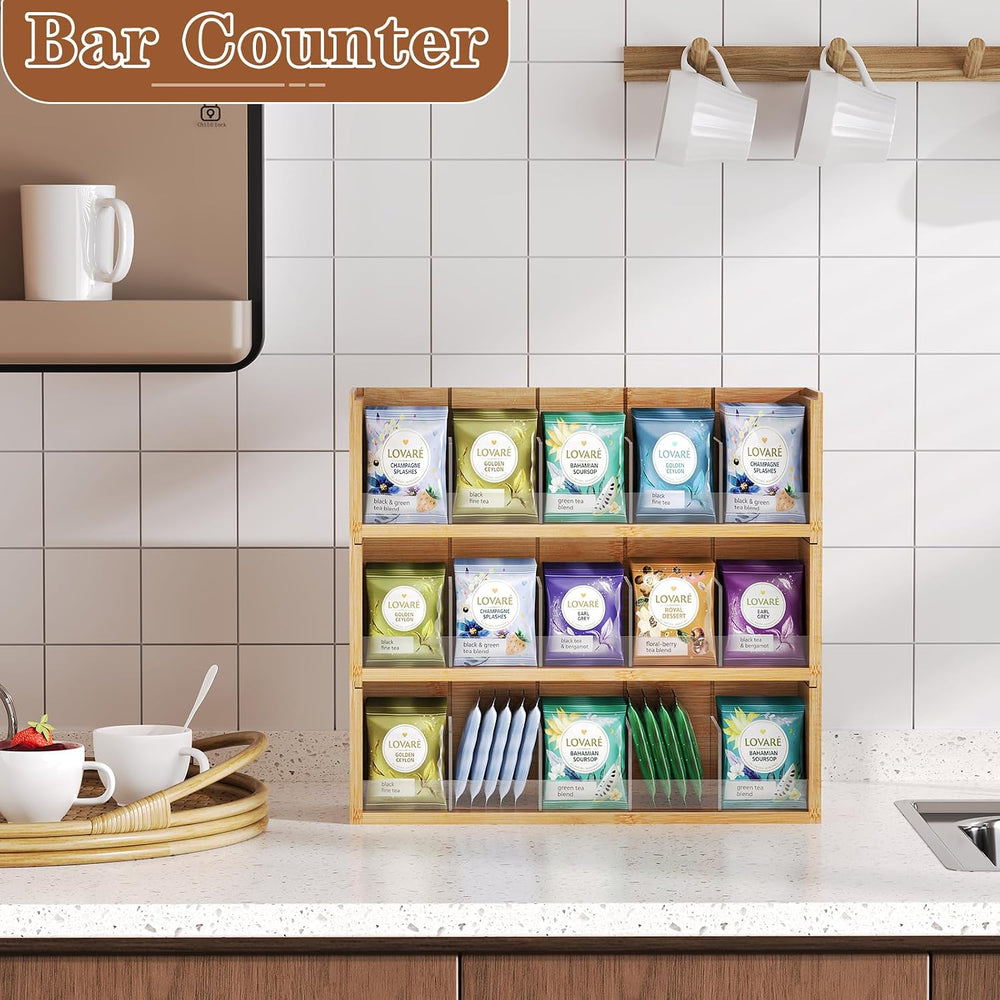 X-cosrack Bamboo Tea Bag Organizer Storage Box, 3 Tier Stackable Tea Bag Box ...