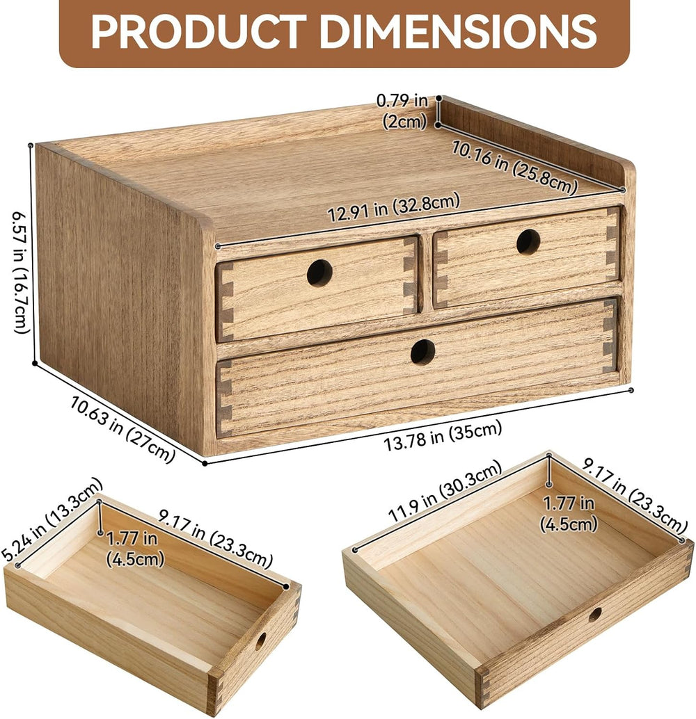 KIRIGEN Wooden Desk Organizer with 3 Drawers and Top Shelf Brown DT2D3C-DBR