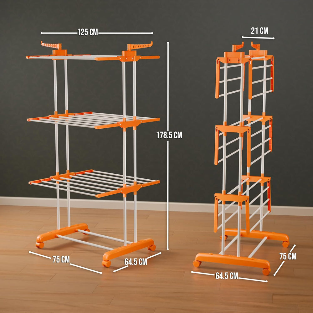 Happer Premium Clothes Stand for Drying with Wheels Portable 3 Layer Rack for...