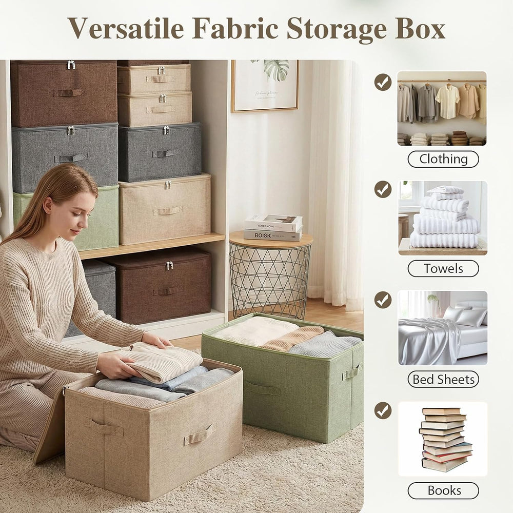 ANMINY Fabric Storage Bins with Zipper Lids, 18"x14"x10", Beig...