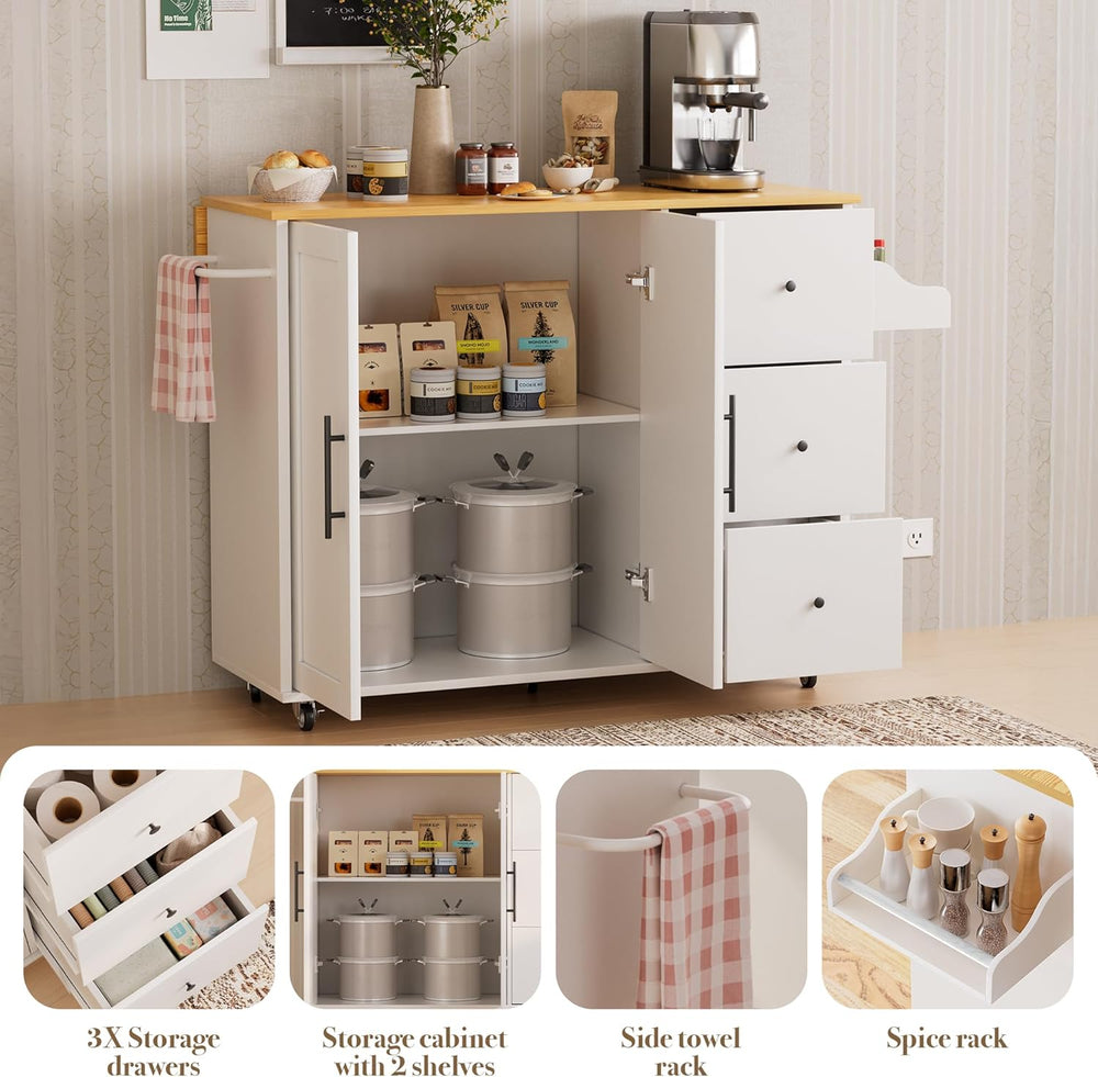 GRUSIGN 49.6" Kitchen Island on Wheels with Storage-Multifunctional Kitc...