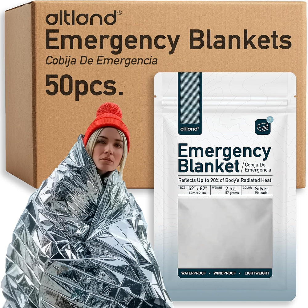 Altland 50 Pack of Emergency Blankets for Winter Survival and Preparedness