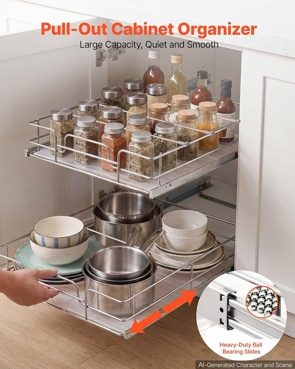 VEVOR 2 Tier Pull Out Cabinet Organizer 16.97"W x 21.22"D Slide Out...