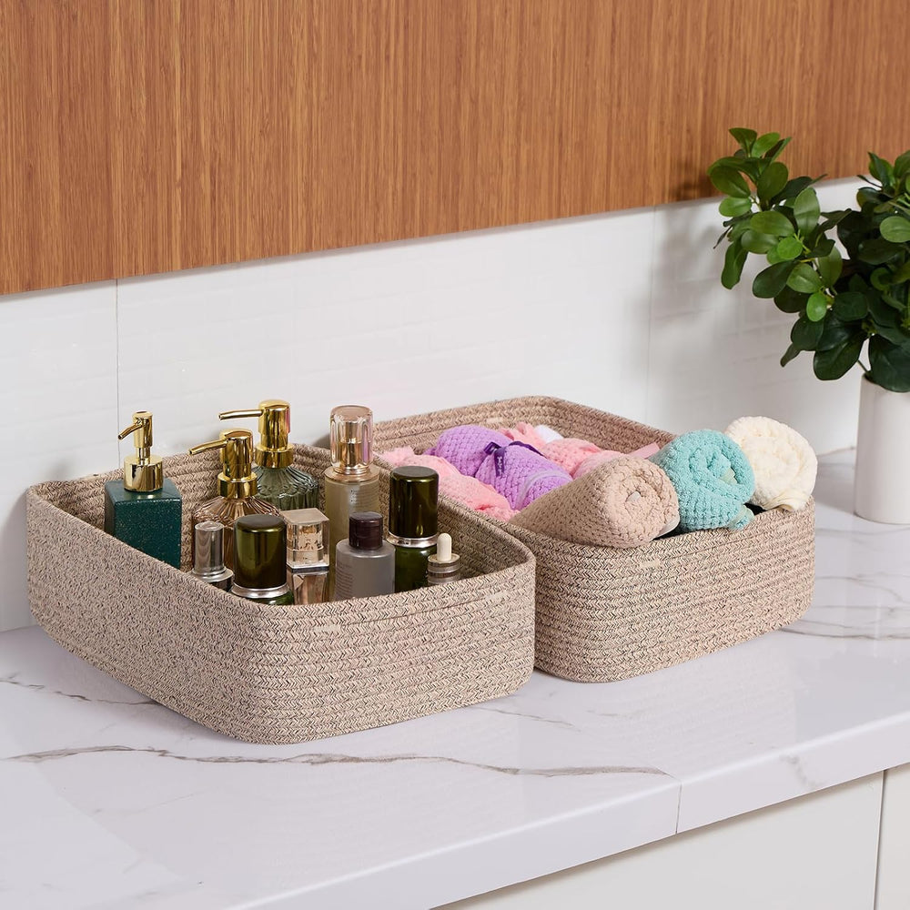 MiniArk Large Shallow Organizing Baskets 15x11x5.1 Inches - Rope Woven Storag...