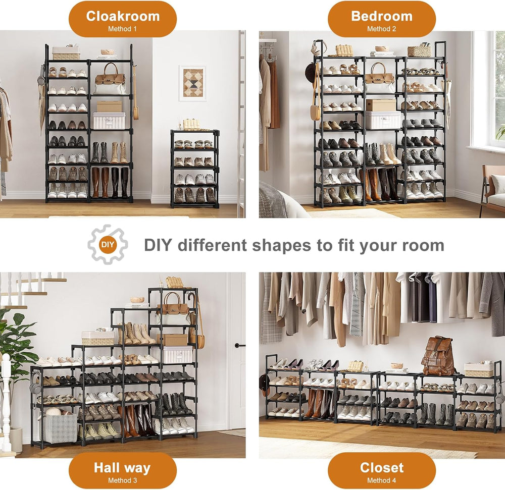 WOWLIVE 9 Tier 3-Column Shoe Rack, 50-55 Pairs Stackable Black