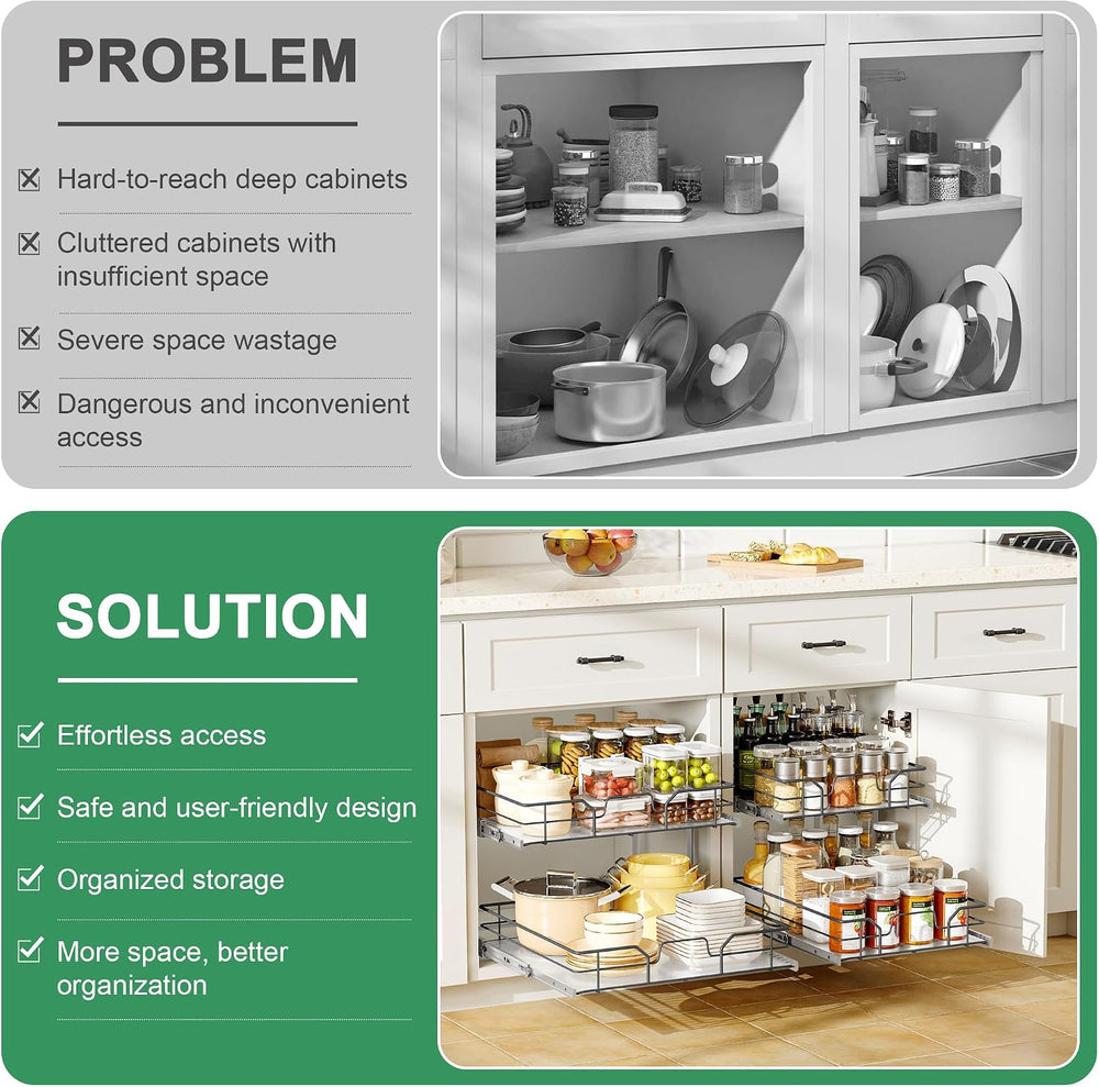 2-Tier Pull Out Cabinet Organizer (8" W x 22" D)