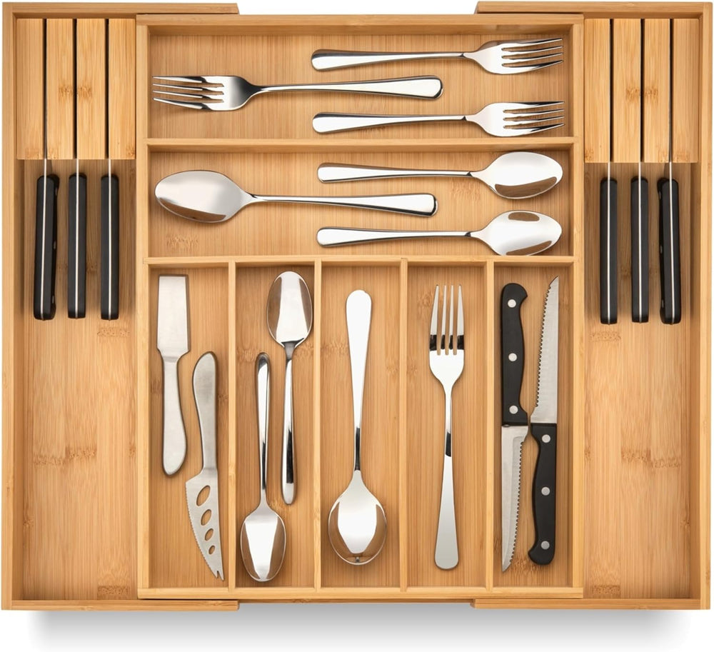 Bamboo Drawer Organizer with Knife Blocks