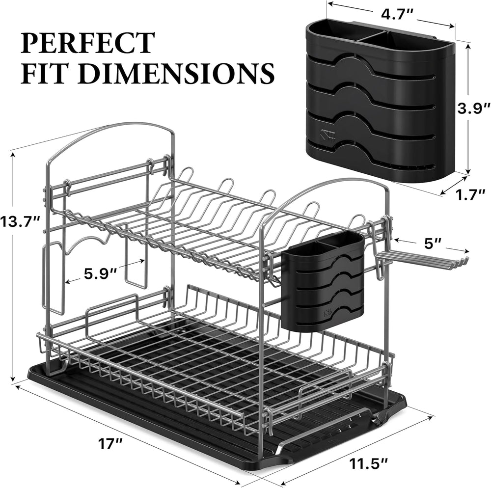 Simple Houseware 2-Tier Dish Rack with Drainboard, Silver