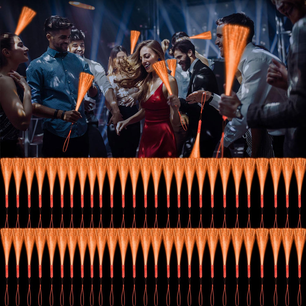 60 PCS Orange Fiber Optic Wands Glow Fiber Wands Bulk LED Light Up Wands with...