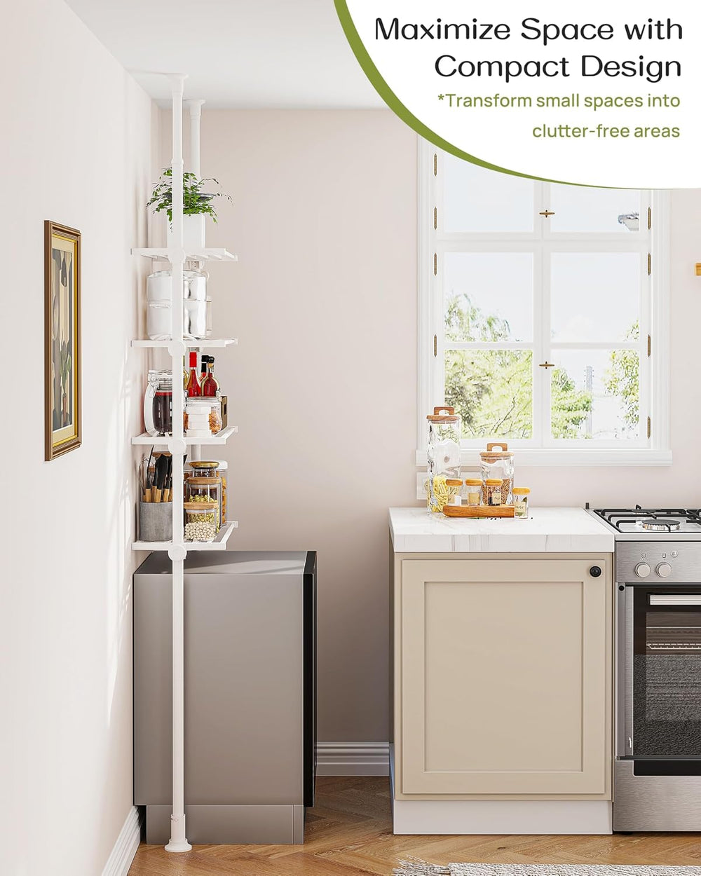 ALLZONE Tension Mount Over The Toilet Storage Shelf, No-Drill, Slim Design