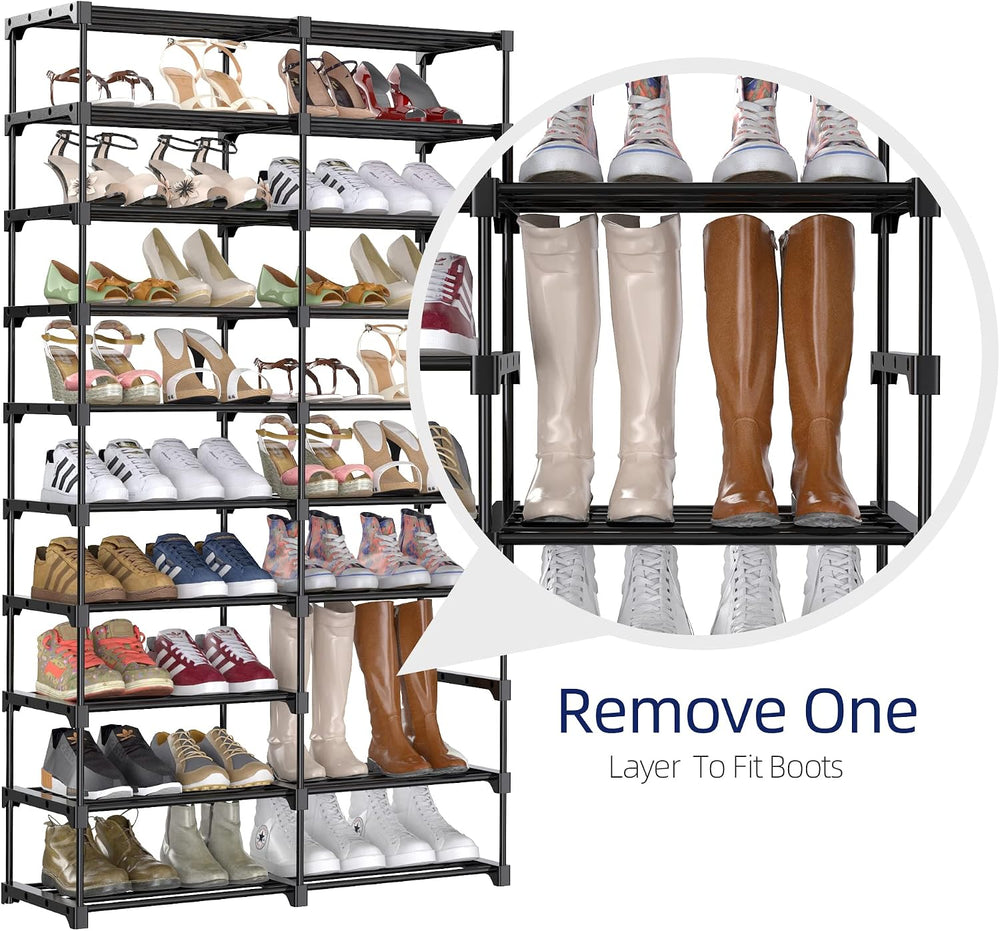 9-Tier Tall Black Shoe Rack, 36-40 Pairs with Gray Cover