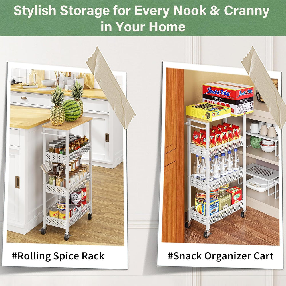 OKZEST 4-Tier Slim Rolling Storage Cart for Laundry Room, Bathroom, Kitchen
