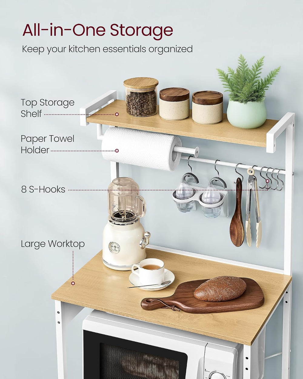 VASAGLE 4-Tier Kitchen Bakers Rack with Power Outlet, 23.6-Inch Wide