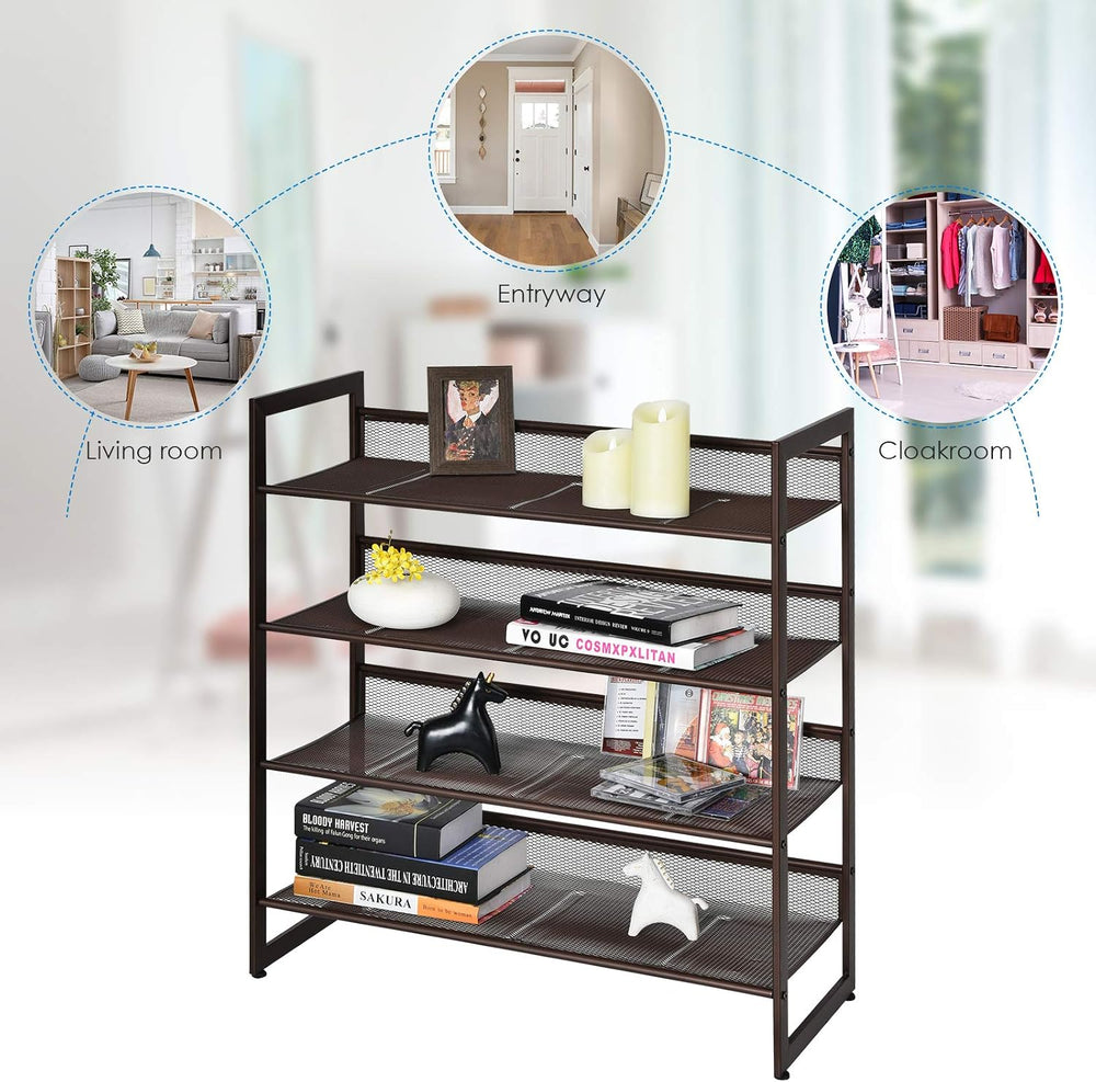 Tangkula Freestanding 4-Tier Metal Shoe Rack, Brown