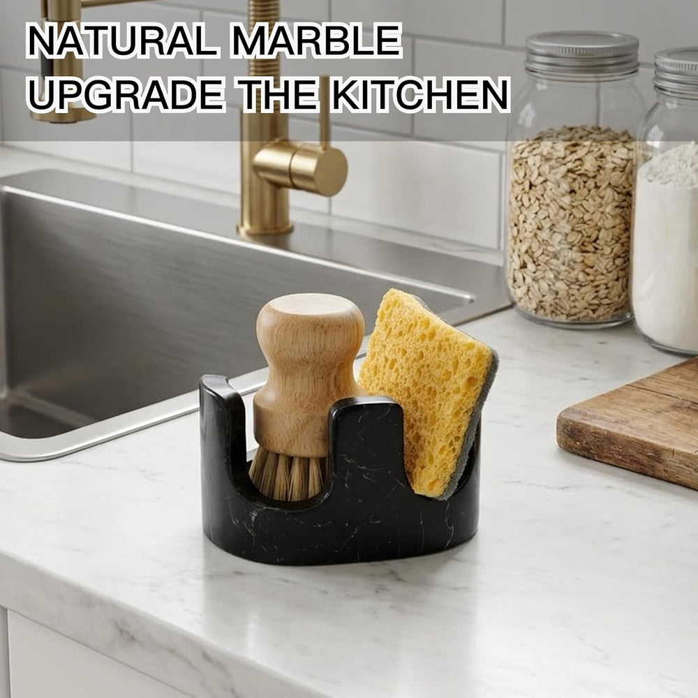 Black Marble Sponge Holder for Kitchen Sink, 2-in-1 Natural Stone Sponge &amp...