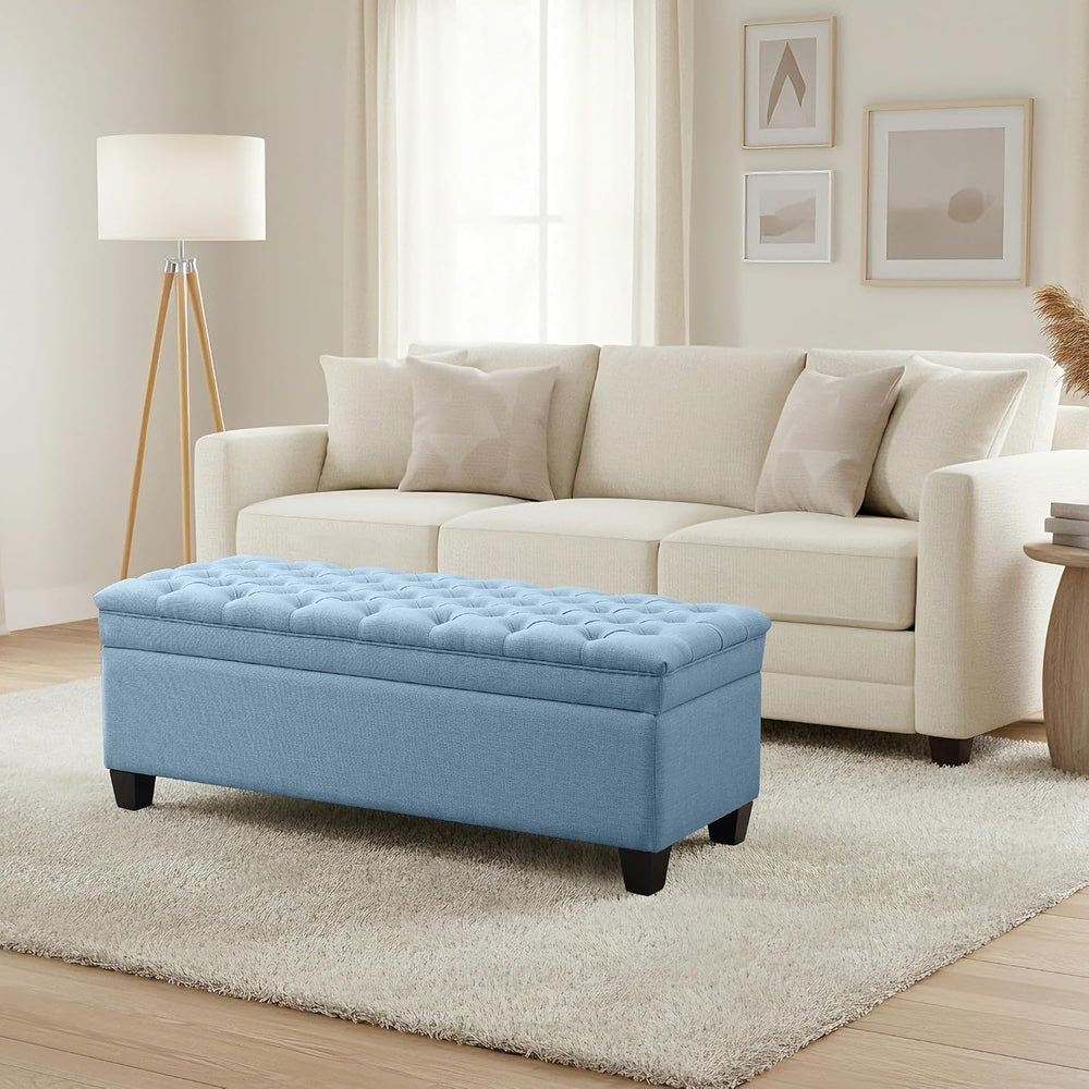 50" Storage Ottoman Bench, Rectangular End of Storage Bench, Upholstered...