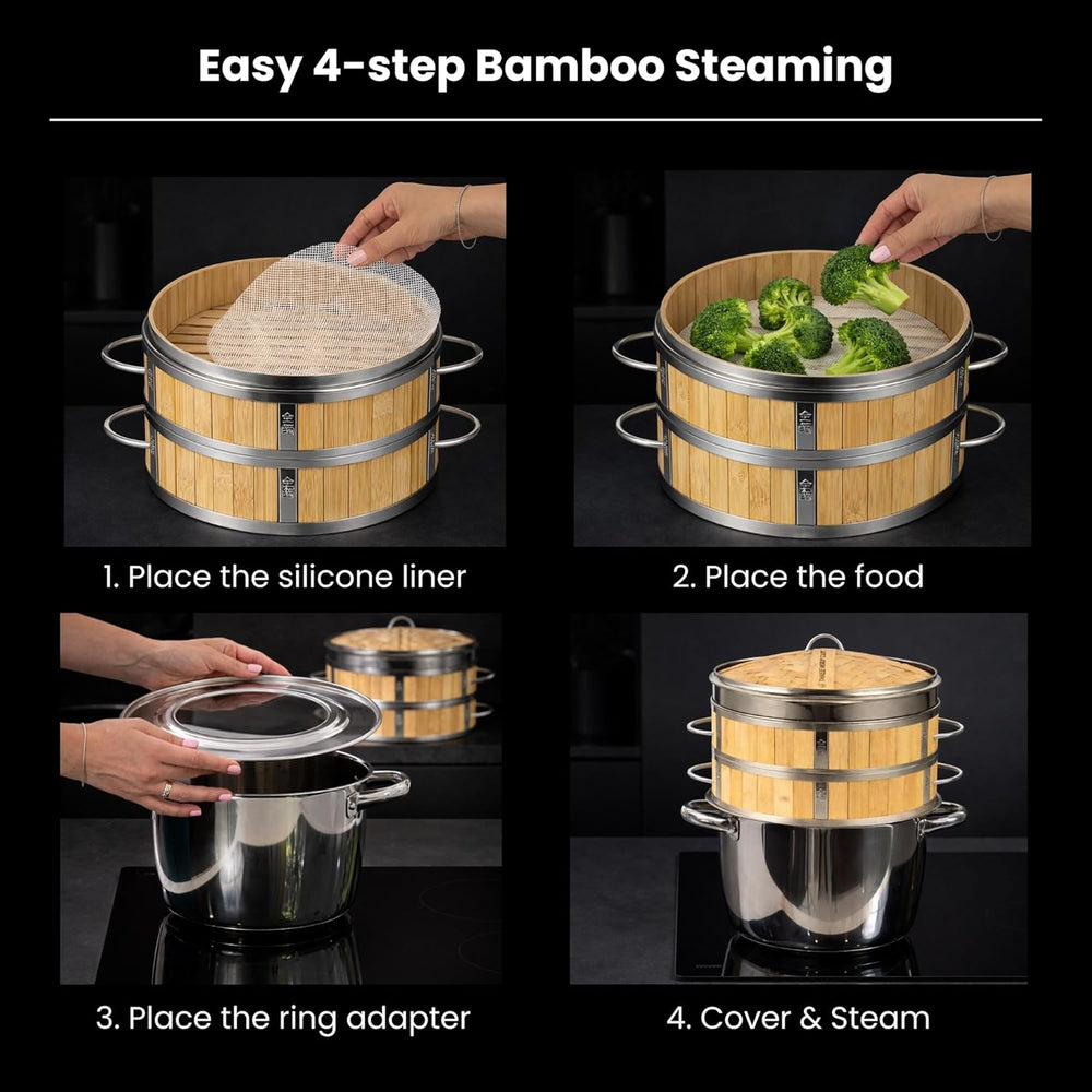 Bamboo Steamer 10" - Heavy-Duty Dumpling Steamer Basket, 2 Tier Bamboo S...