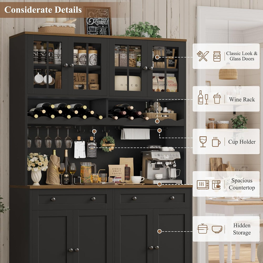 HOSTACK 75"H Kitchen Pantry Storage Cabinet, Kitchen Hutch Cabinet, Black