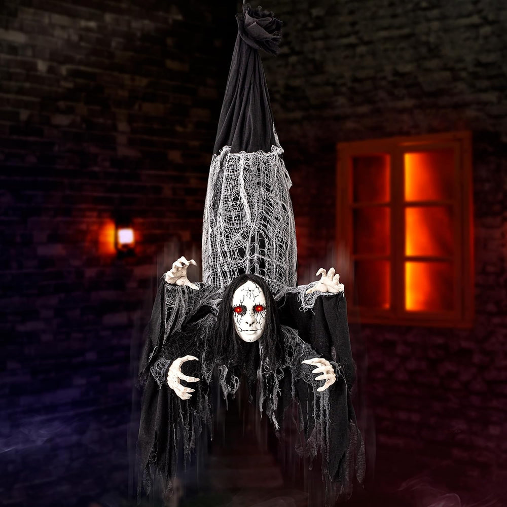 Halloween Animatronics Decorations Hanging Ghost with 4 Hands, 67'' A...
