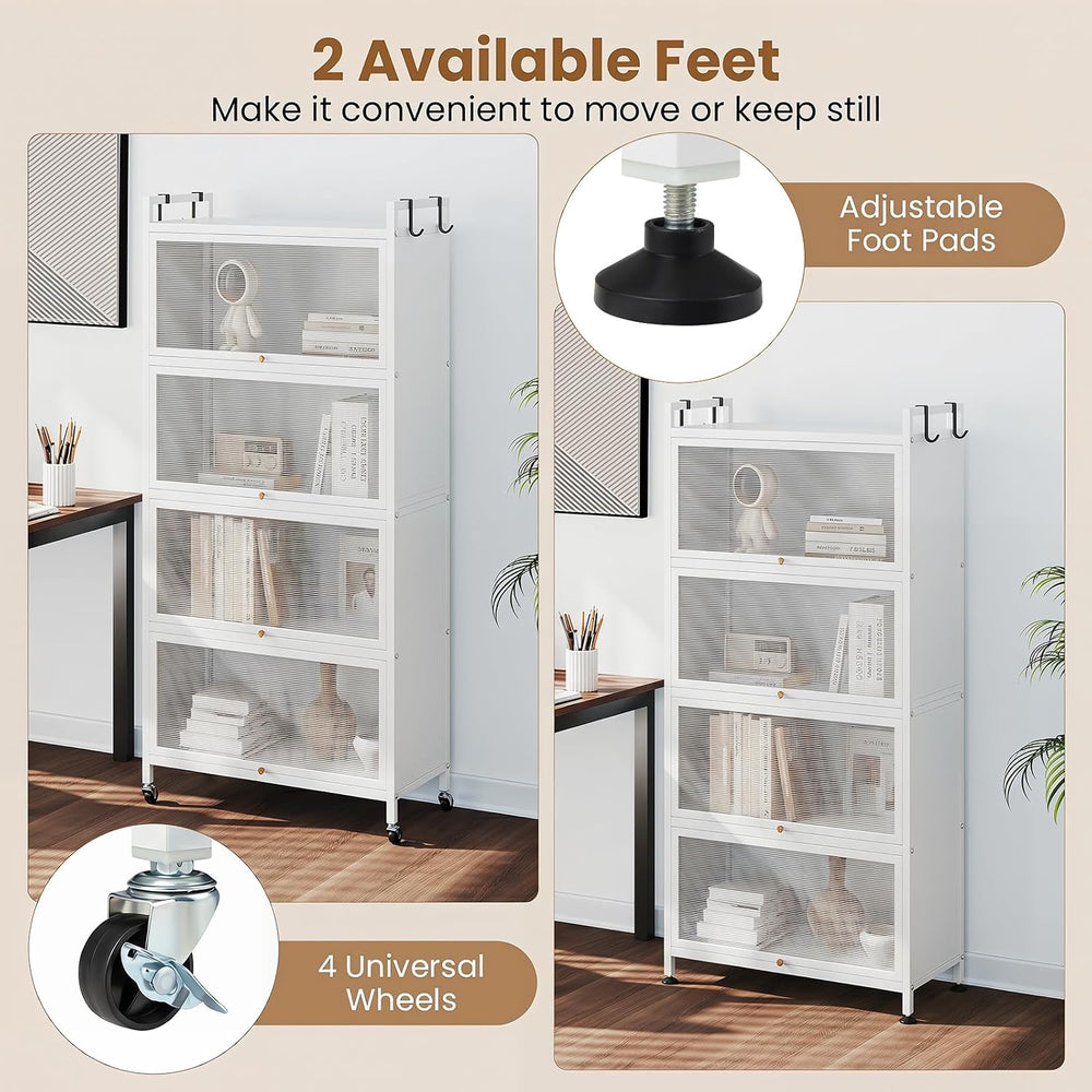 GIANTEX 5-Tier Kitchen Storage Cabinet, 4 PC Doors, Rolling Wheels (White)