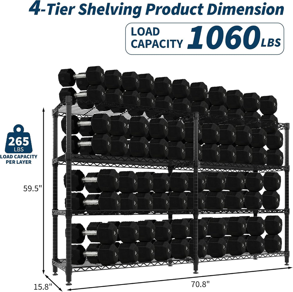 4-Tier Metal Storage Shelves, 70.8" W Heavy Duty Wire Shelving Unit