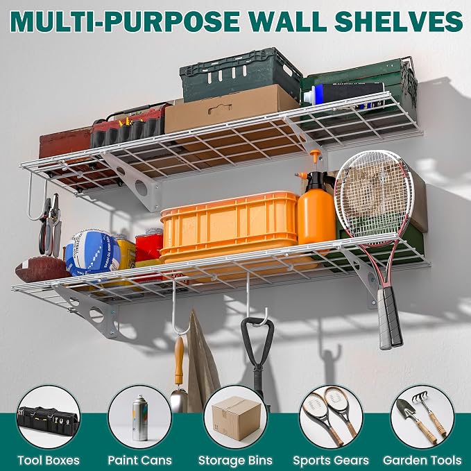 EVERHANGER Garage Wall Shelves, 12 X 48 Inch Wall Mounted Storage Shelves