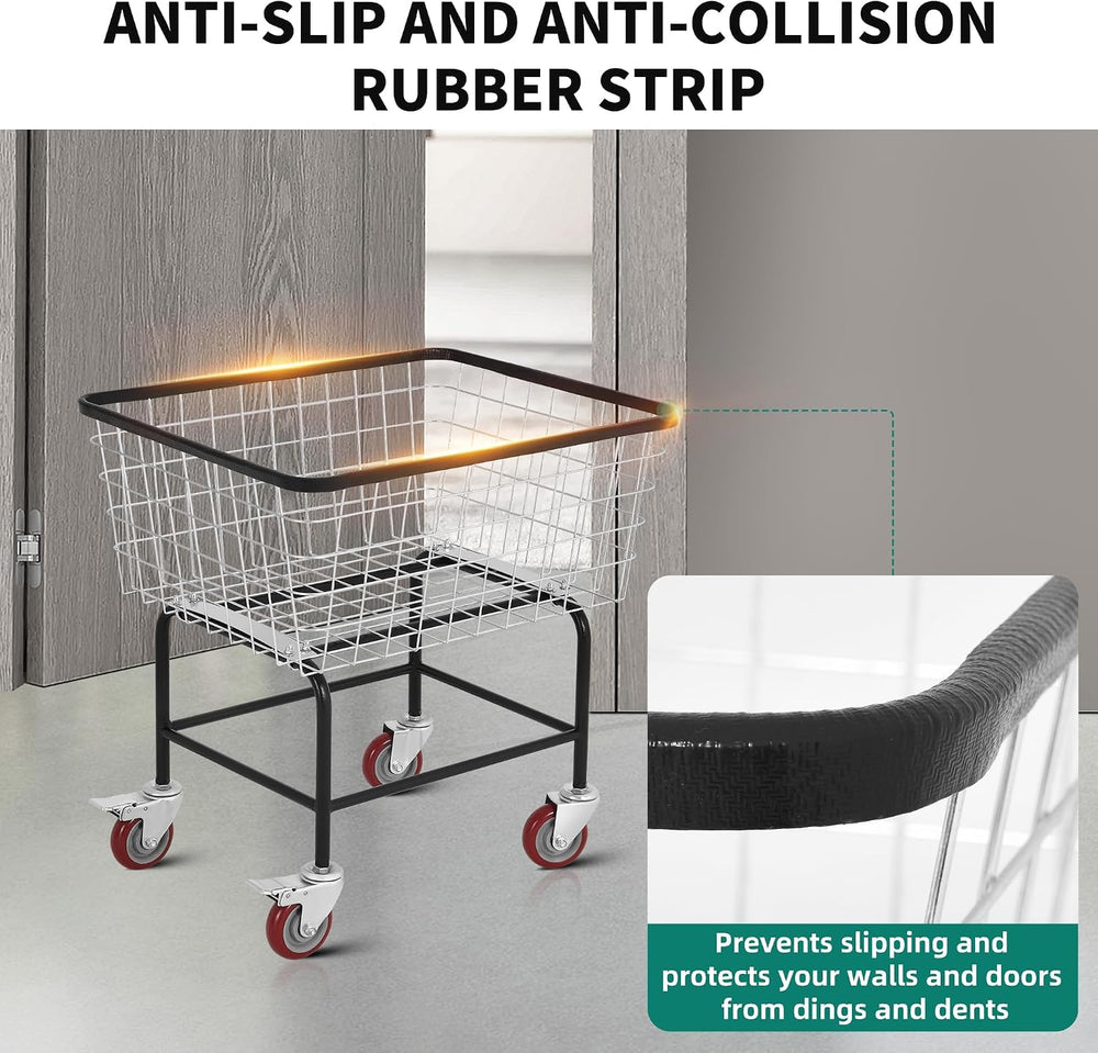 4.5-Bushel Rolling Laundry Cart with Wheels, Steel Clothing Storage