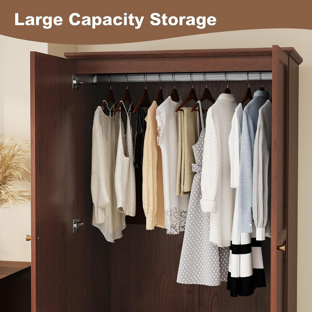 71" Wardrobe Closet Mid-Century Modern Style,Brown