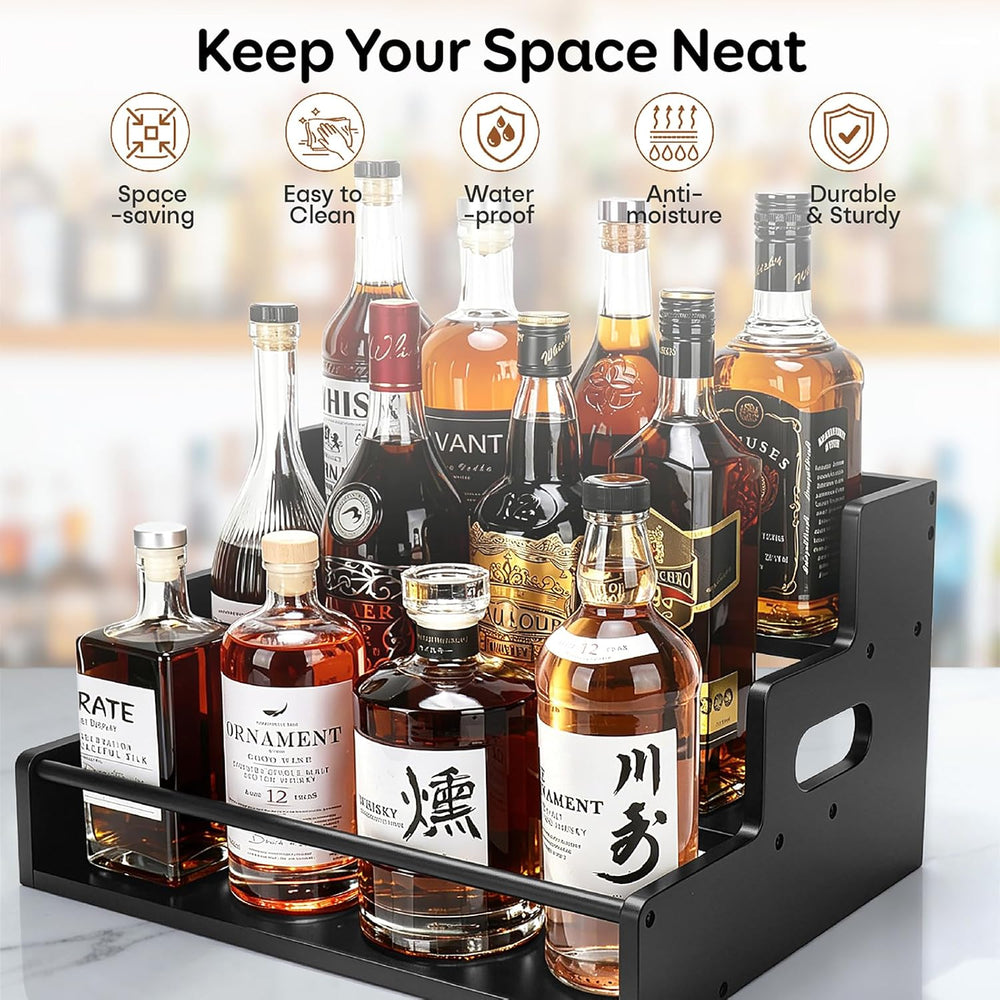 Liquor Bottle Display Shelf, Coffee Syrup Rack Organizer, Black