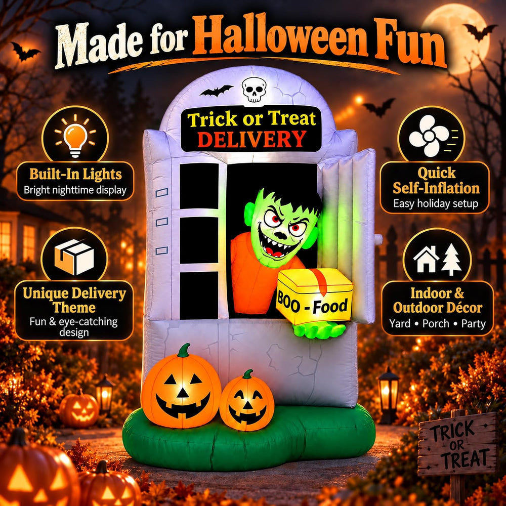 7 FT Halloween Inflatable Monster Delivery Man, Trick or Treat Outdoor Yard D...
