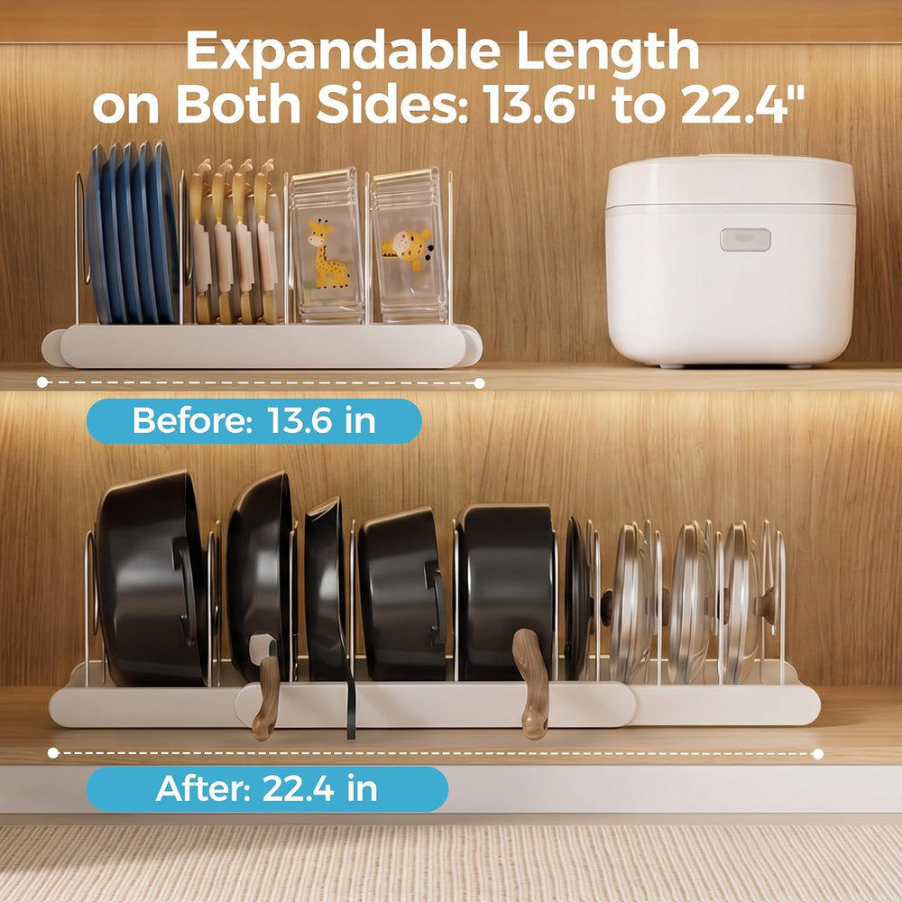 2 Pack Pots and Pans Organizer Under Cabinet, ABS Base, 10 Dividers