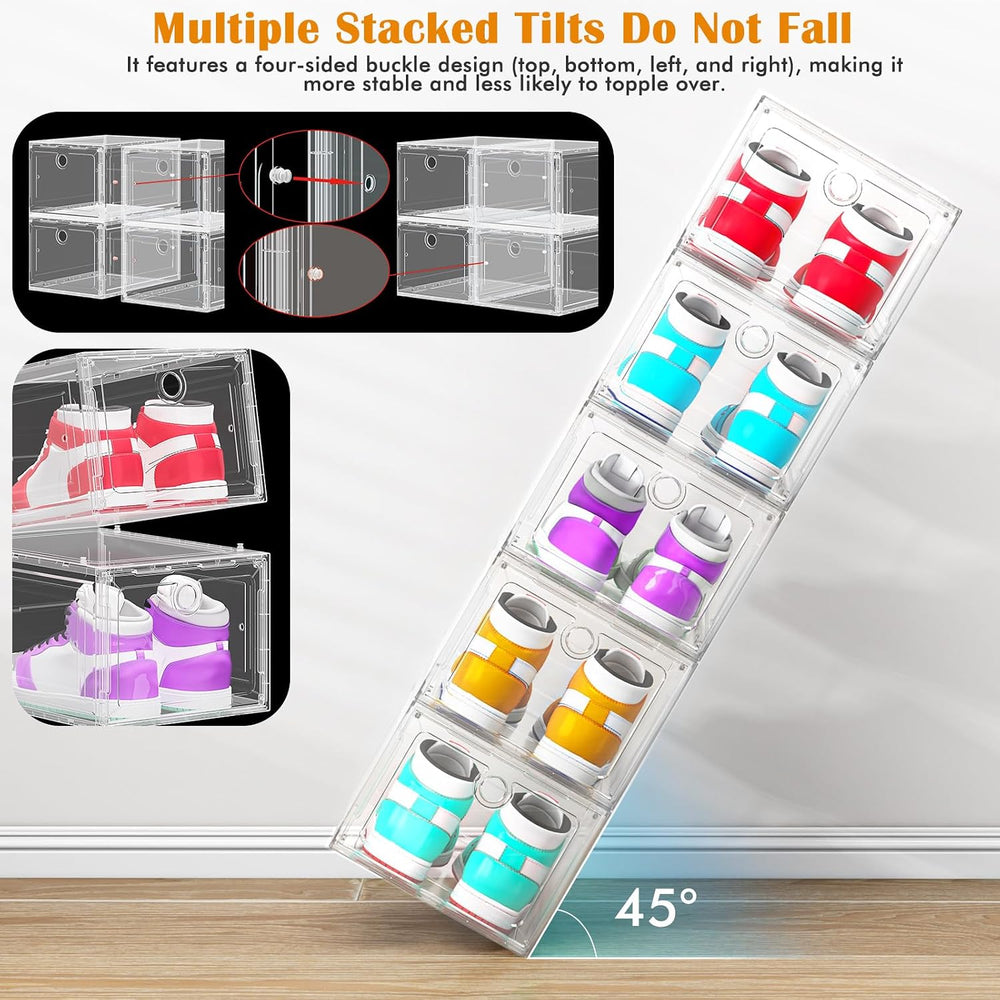 ARSTPEOE 6-Pack Clear Shoe Storage Boxes Magnetic Stackable