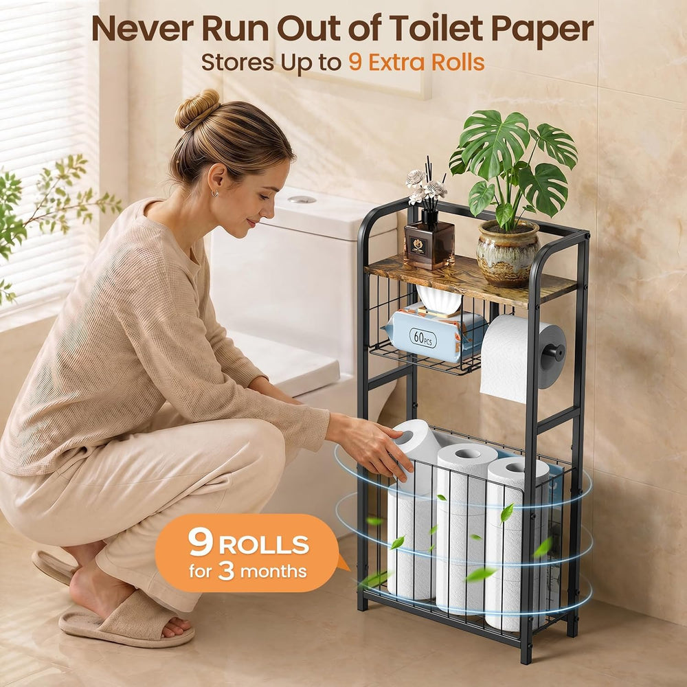 Freestanding Toilet Paper Holder Stand with Storage forSmall Bathroom Space