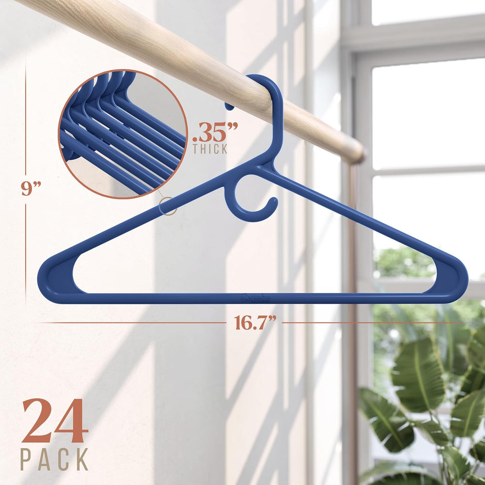 NEATERIZE Thick Heavy Duty Hangers - Navy Plastic Clothes Hangers 24 Pack - G...