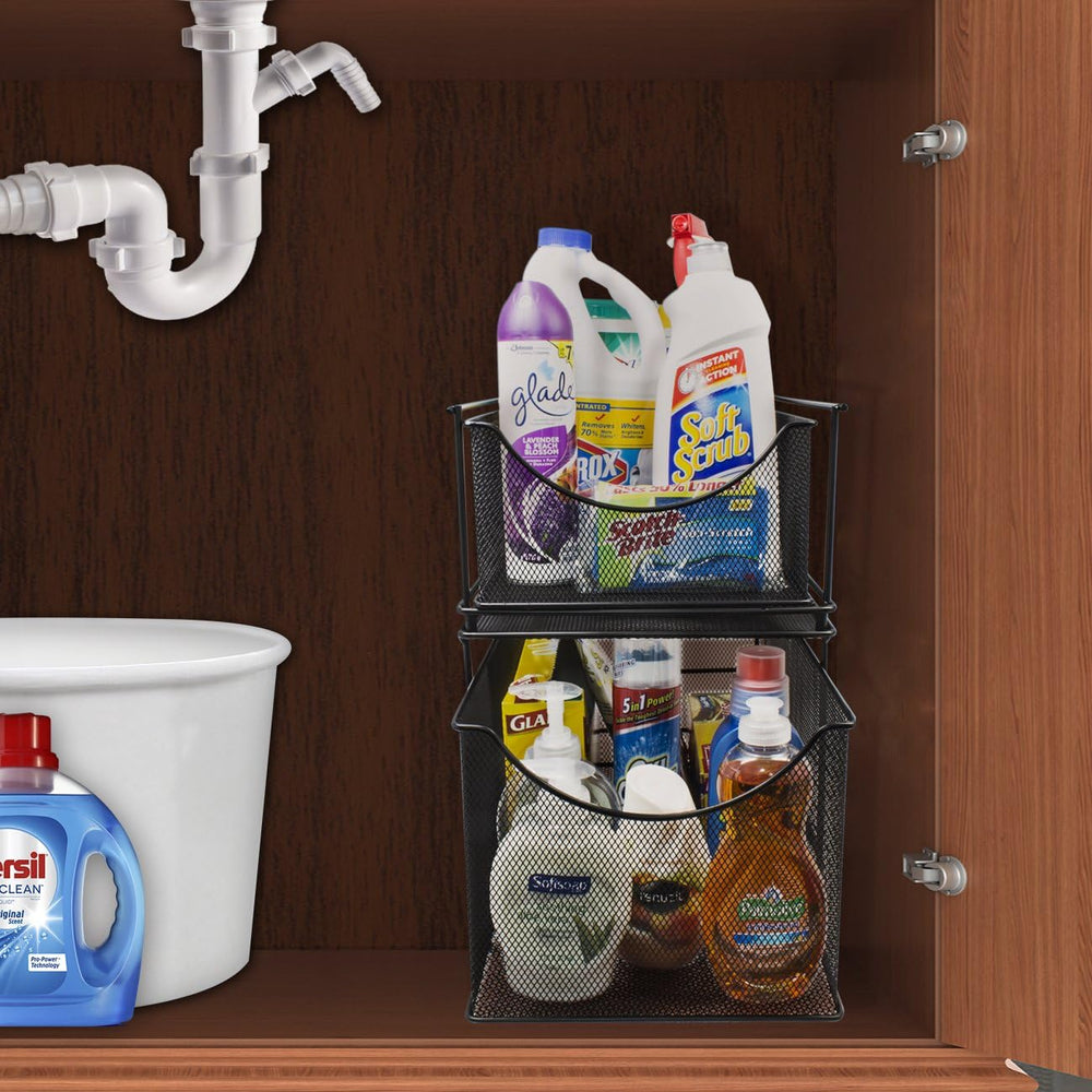 Sorbus Under Sink Organizer, Pull-Out Mesh Drawer (Black)