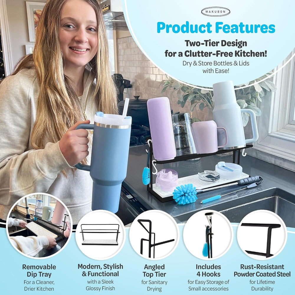Water Bottle Drying Rack for Kitchen Counter – Cup Drying Rack, Tumbler, Mug ...