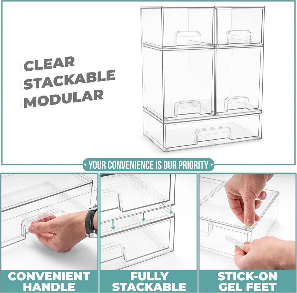 Sorbus Clear Stackable Storage Drawers (5 Pack, Complete Set)