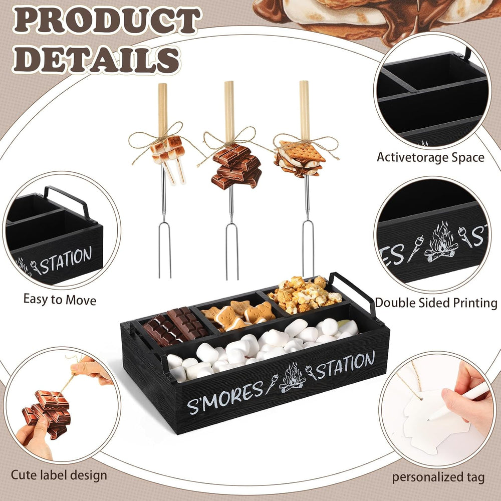 Reallnaive 35 Pcs Smores Station Box Farmhouse, Flame Pattern, Black