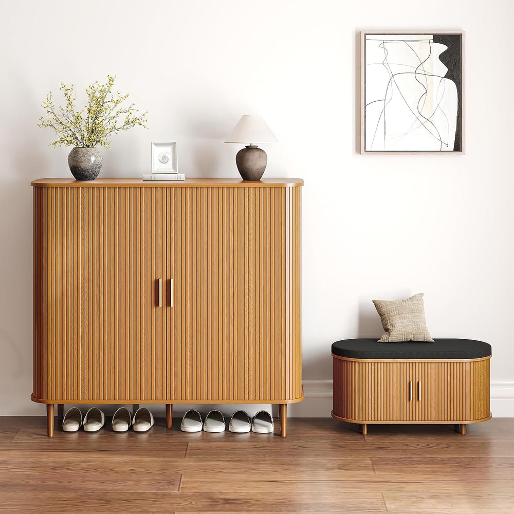 DHH Shoe Storage Cabinet with Sliding Door, 6-Tier Shoe Cabinet with Adjustab...
