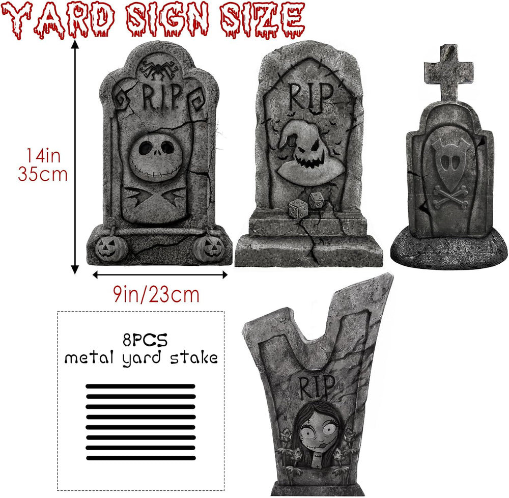 4PCS Metal Halloween Tombstone Outdoor Yard Signs with Stakes Decorations