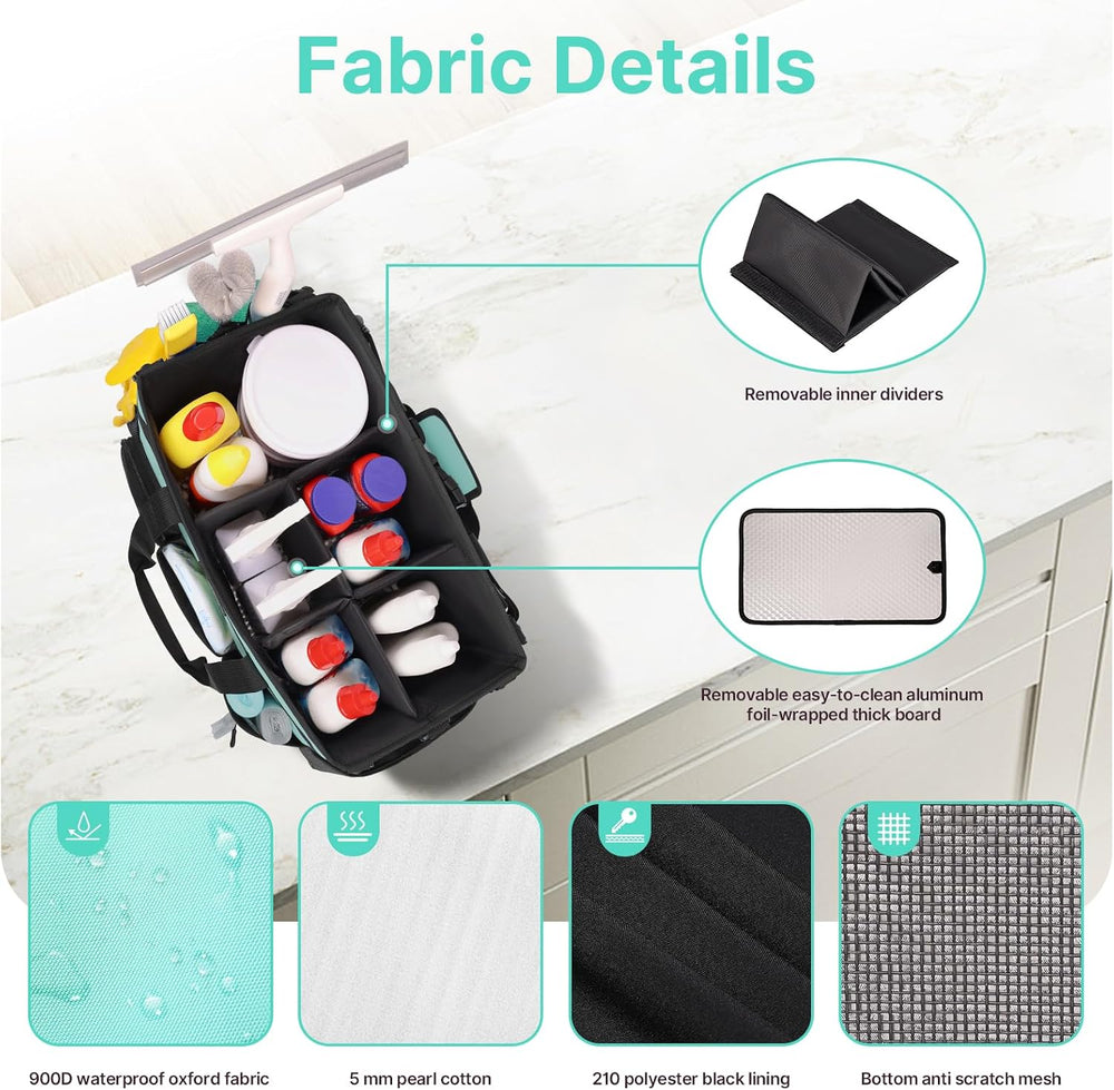 Large Wearable Cleaning Caddy Bag with Handles, Blue Green