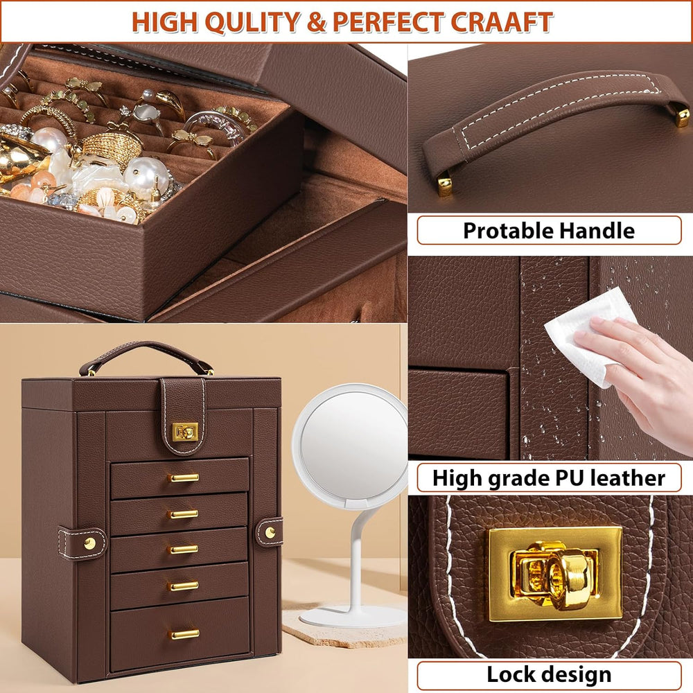 AKOZLIN 6-Tier Jewelry Box Organizer 5 Drawers Jewelry Storage Case