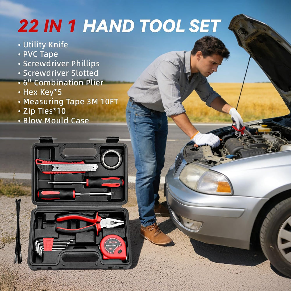 Car Emergency Safety Kit Bag with Portable Air Compressor, Jumper Cables,Firs...