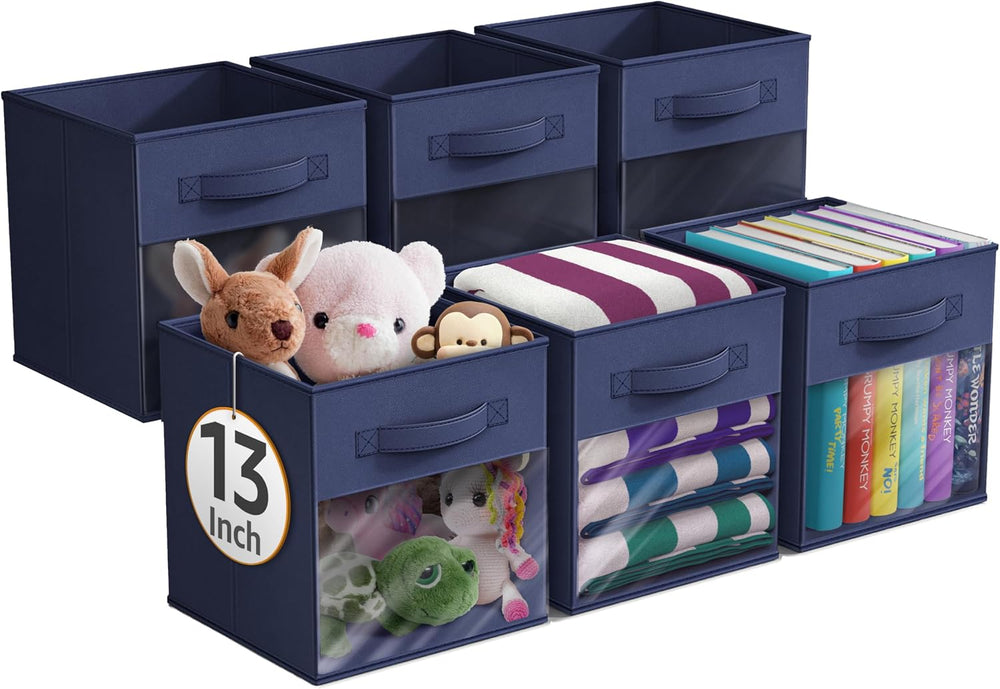 Sorbus Storage Cubes with Clear Window, 6 Pack (13 Inch, Navy Blue)