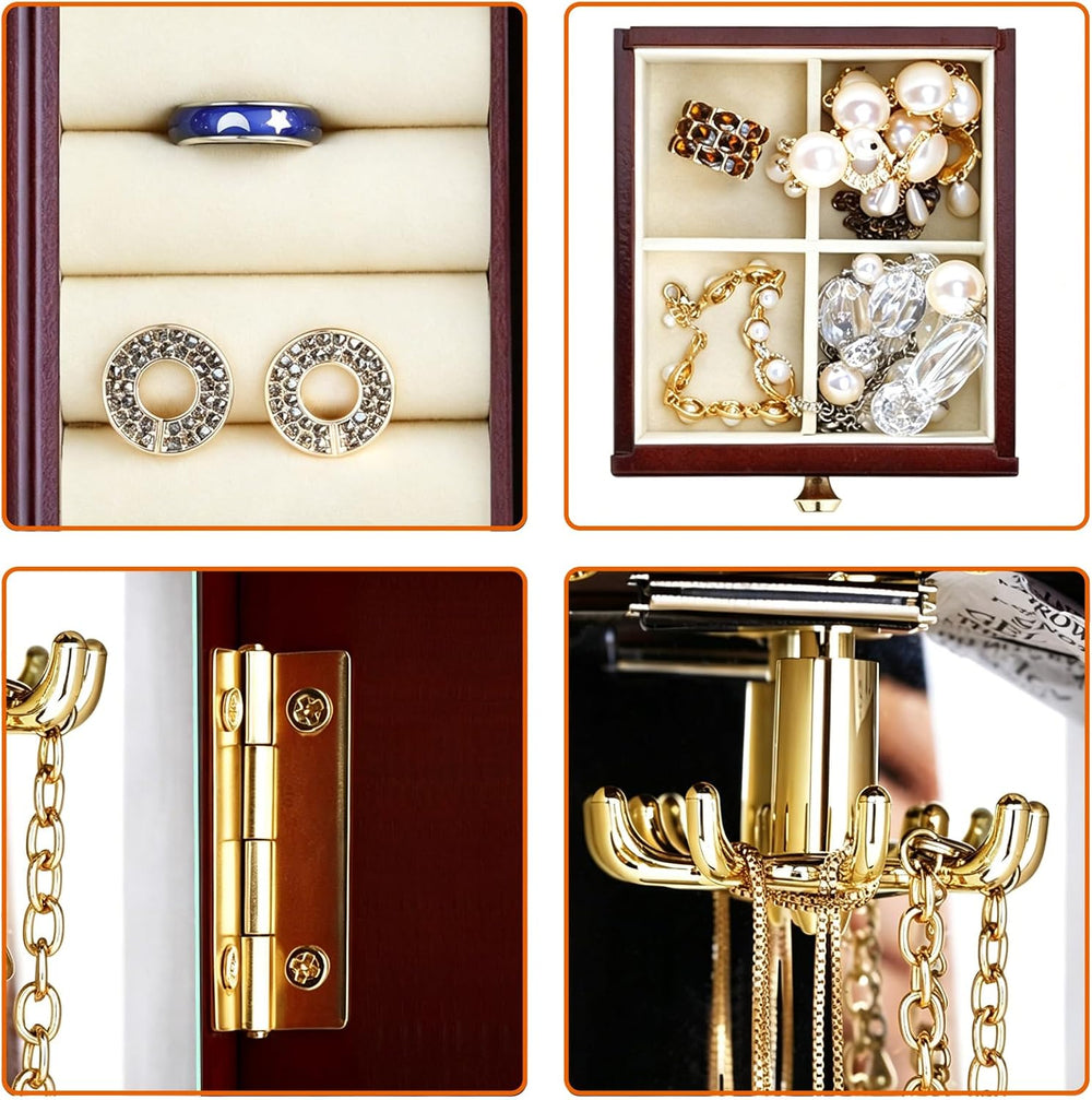 RR ROUND RICH DESIGN Vintage Jewelry Armoire with Mirror Brown