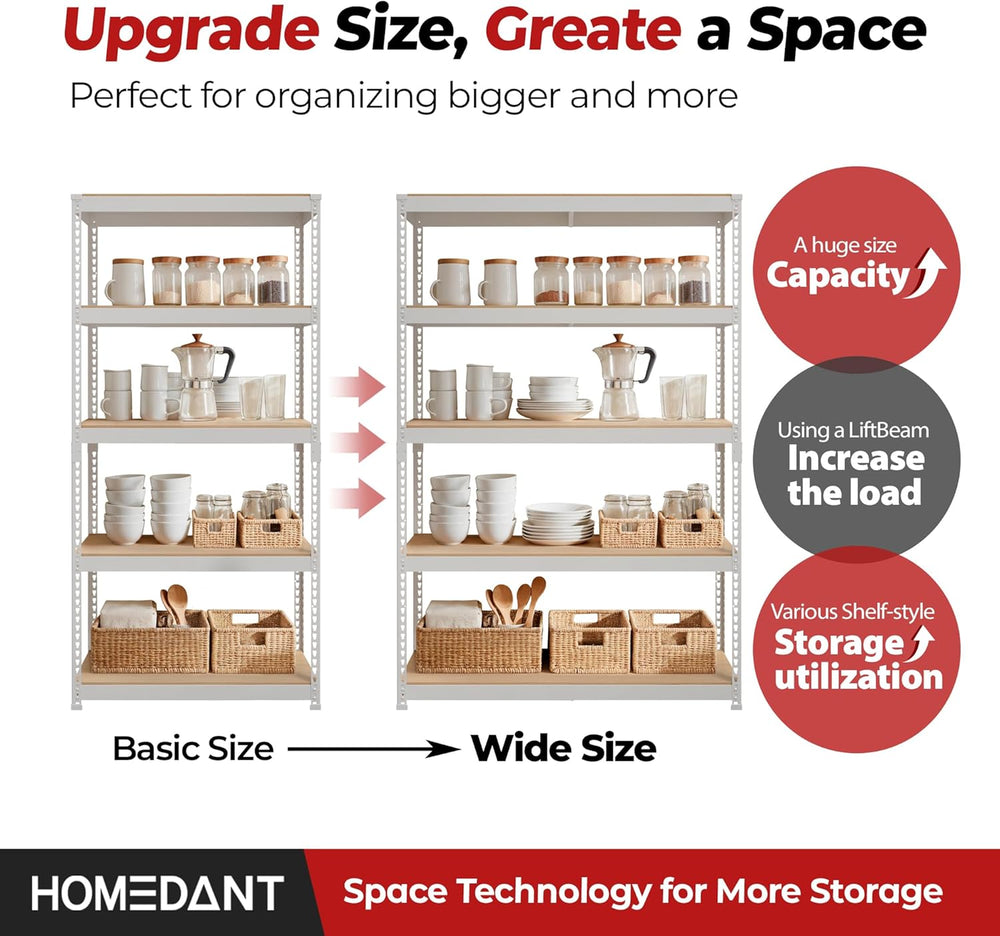 HOMEDANT 47.7" W 5 Tier Heavy Duty Garage Shelving Adjustable Metal Rack...