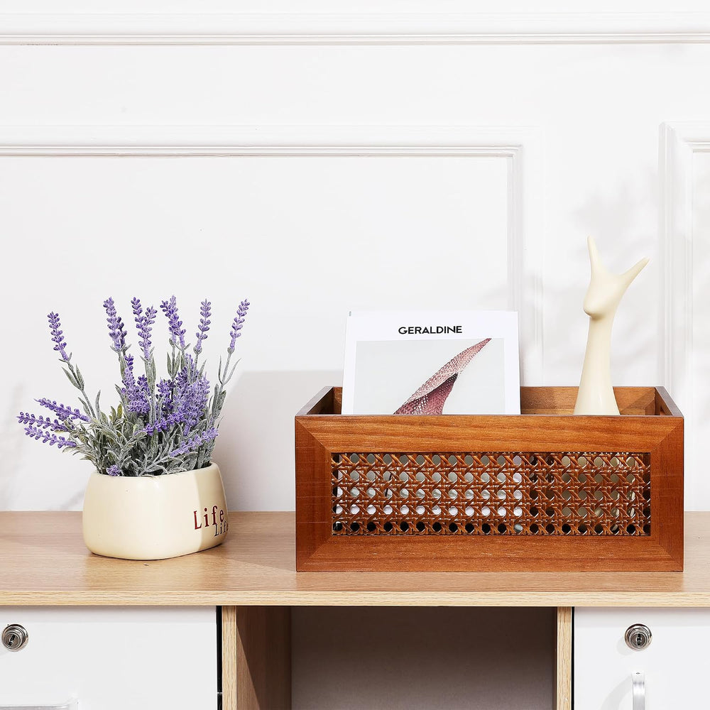 Rattan Wooden Box Set of 4 Handmade Decorative Storage Basket with Handles