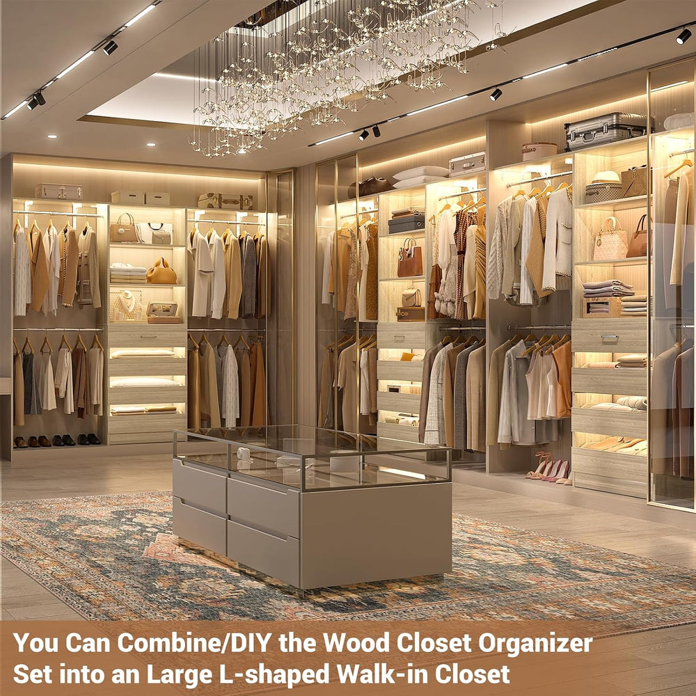 Aheaplus Closet System, 8FT Wood Closet Organizer System with 4 Drawers