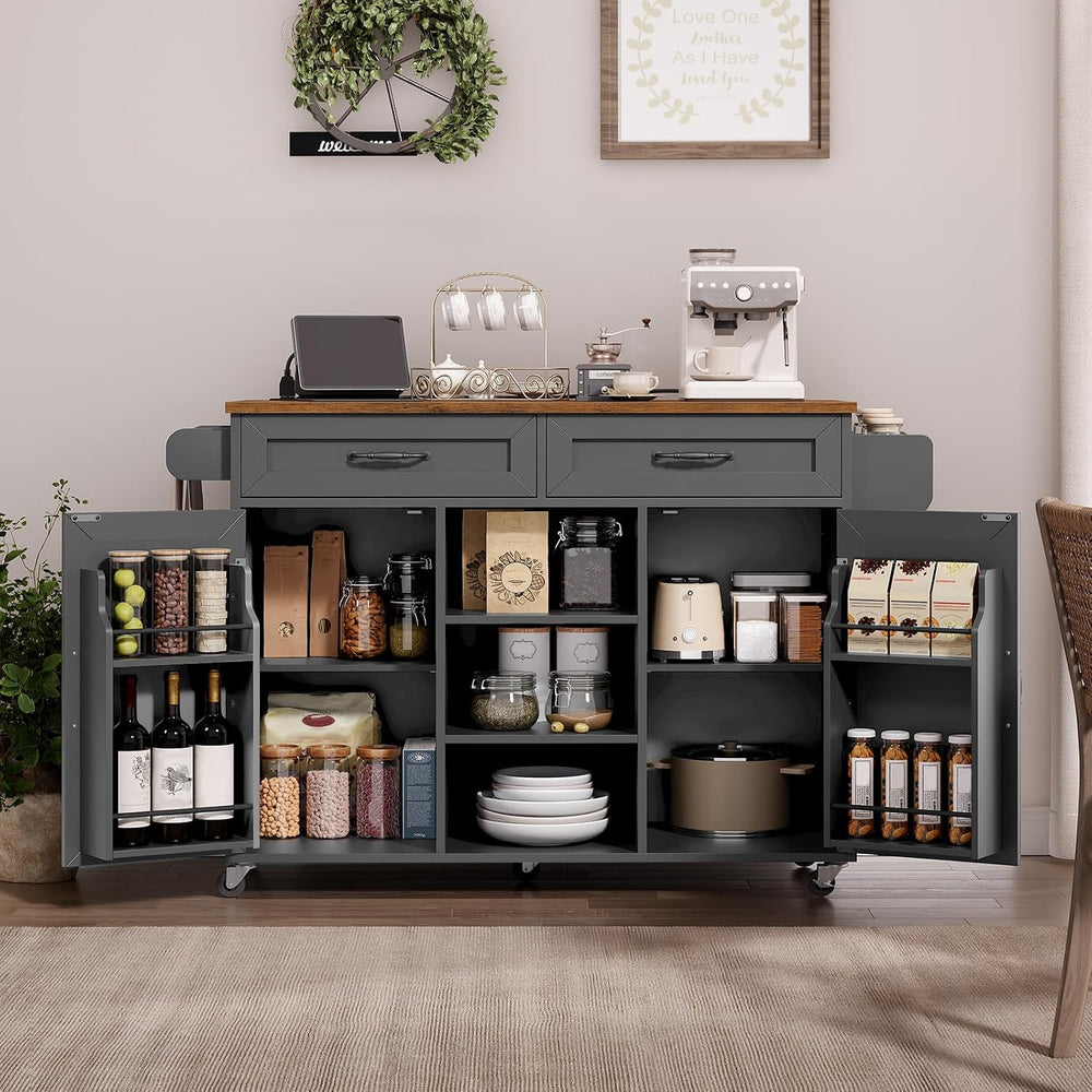 Kitchen Island with Power Outlets & Drop Leaf, Kitchen Cart with Storage,...