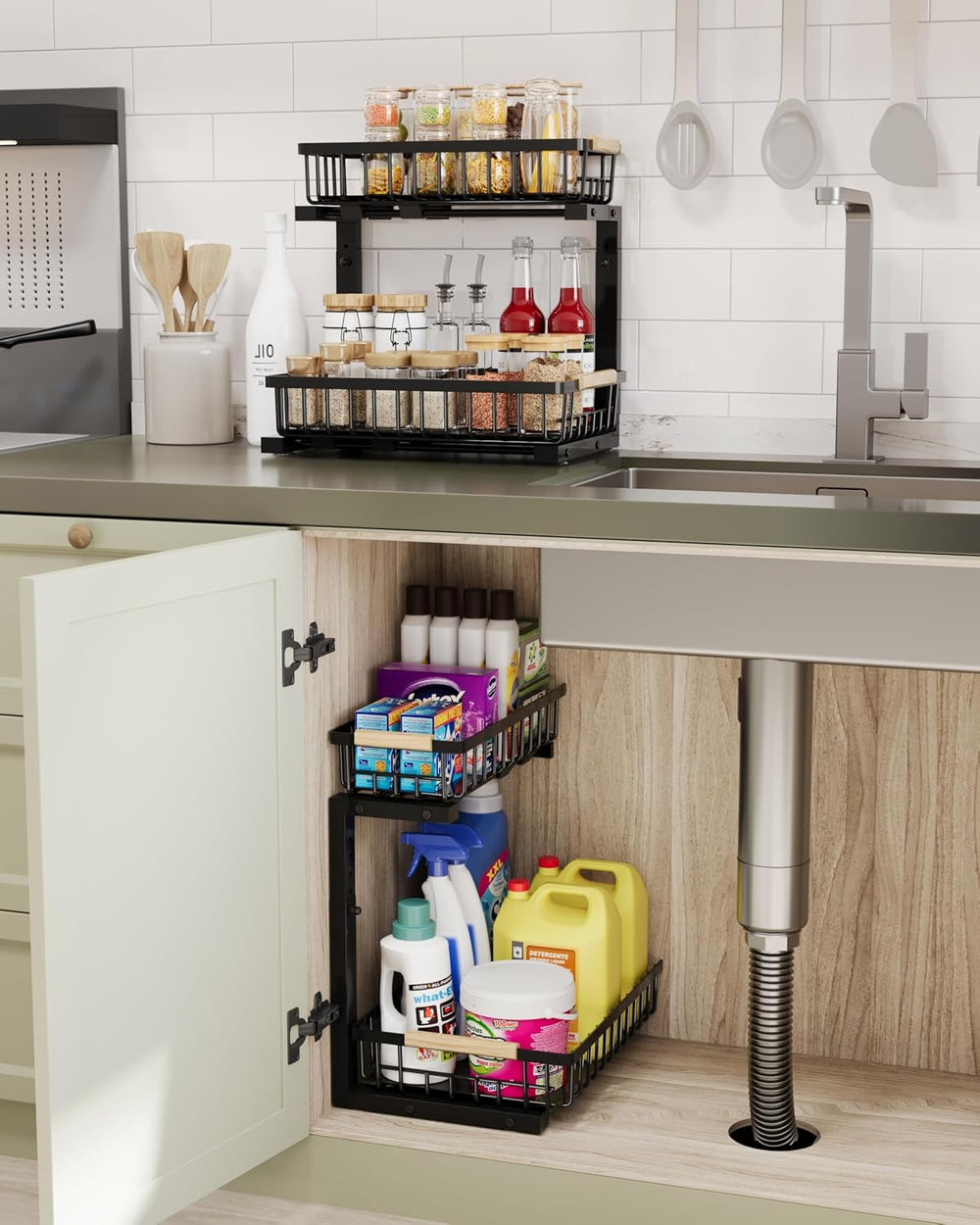 Under Sink Organizer Storage for Families: Pull Out Storage Undersink Organiz...